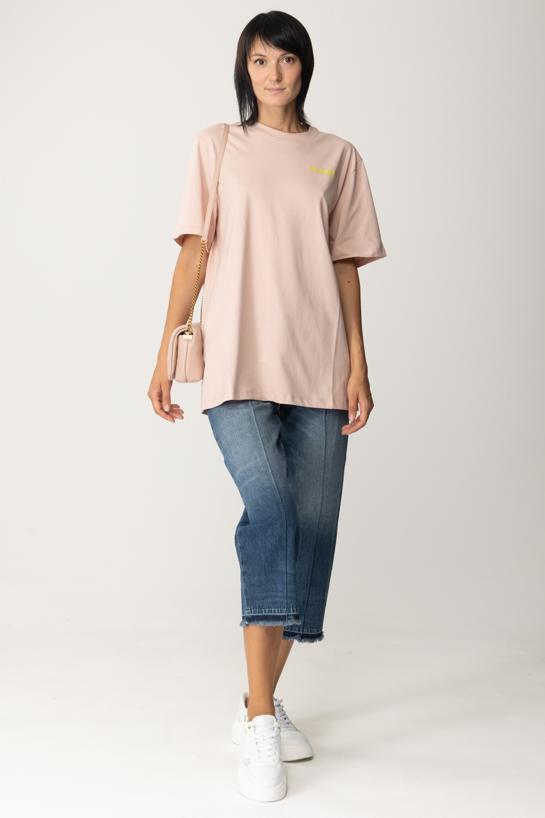 Podgląd: Pinko T-shirt oversize z napisem z logo NUVOLA DI ROSA
