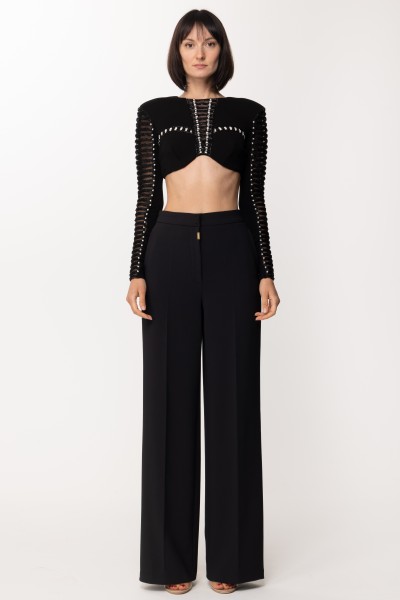 Elisabetta Franchi  Crop top with ethnic embroidery MD00835E2 NERO