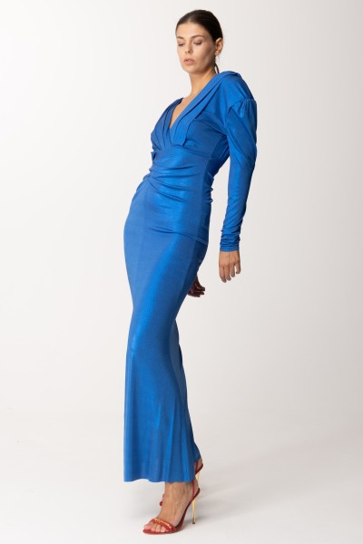 Dramèe  Long Dress with Pleated Neckline DRFW23713 BLU