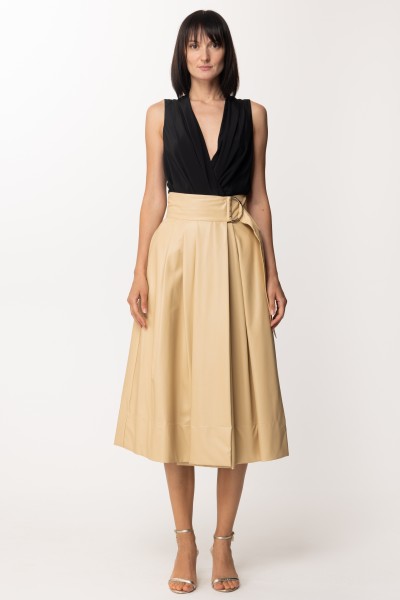 Twin-Set  Longuette skirt in coated fabric with belt 221TP2382 CUBAN SAND