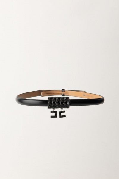Elisabetta Franchi  Slim Belt with Jewel Pendant Logo CT16S42E2 NERO