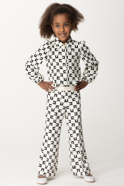 ELISABETTA FRANCHI BAMBINA  Logo Print trousers with Pleat EGPA0600GA008.D027 BUTTER/BLAC