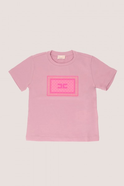 ELISABETTA FRANCHI BAMBINA  Camiseta con placa con logo bordada en el pecho EFTS1860JE006D122 BERRY/PINK