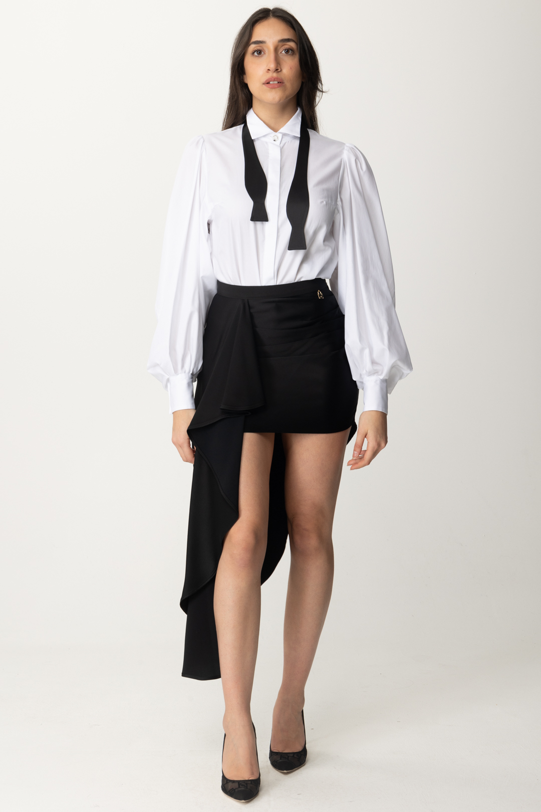 Preview: Elisabetta Franchi Asymmetric satin mini skirt Nero