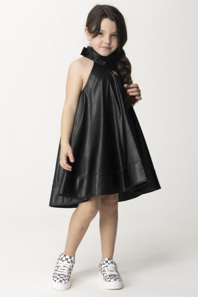 ELISABETTA FRANCHI BAMBINA  Rozkloszowana sukienka z eko skóry EFAB5180PE009.N000 BLACK