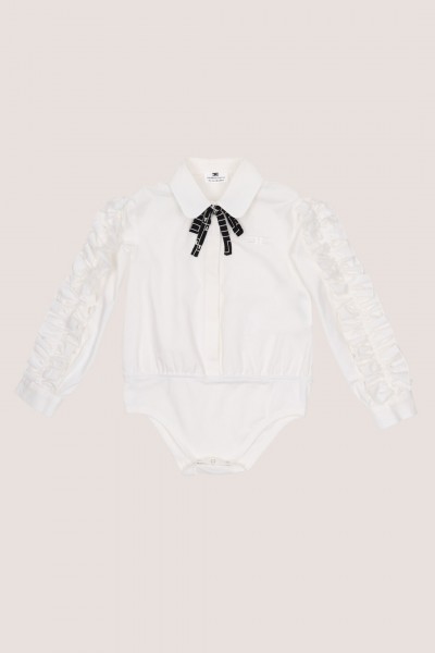 ELISABETTA FRANCHI BAMBINA  Bodysuit shirt with contrasting logo bow and ruffles EGCA029CA2350000 PANNA CHIARO