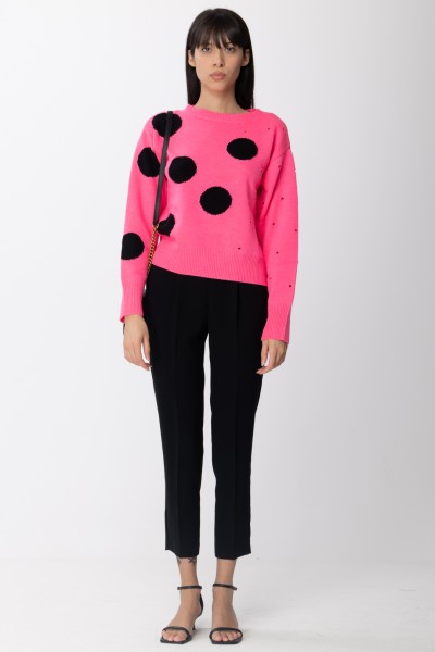 Twin-Set  Maxi polka dot sweater with holes 222AP3400 BIC.ROSA FLUO/NERO