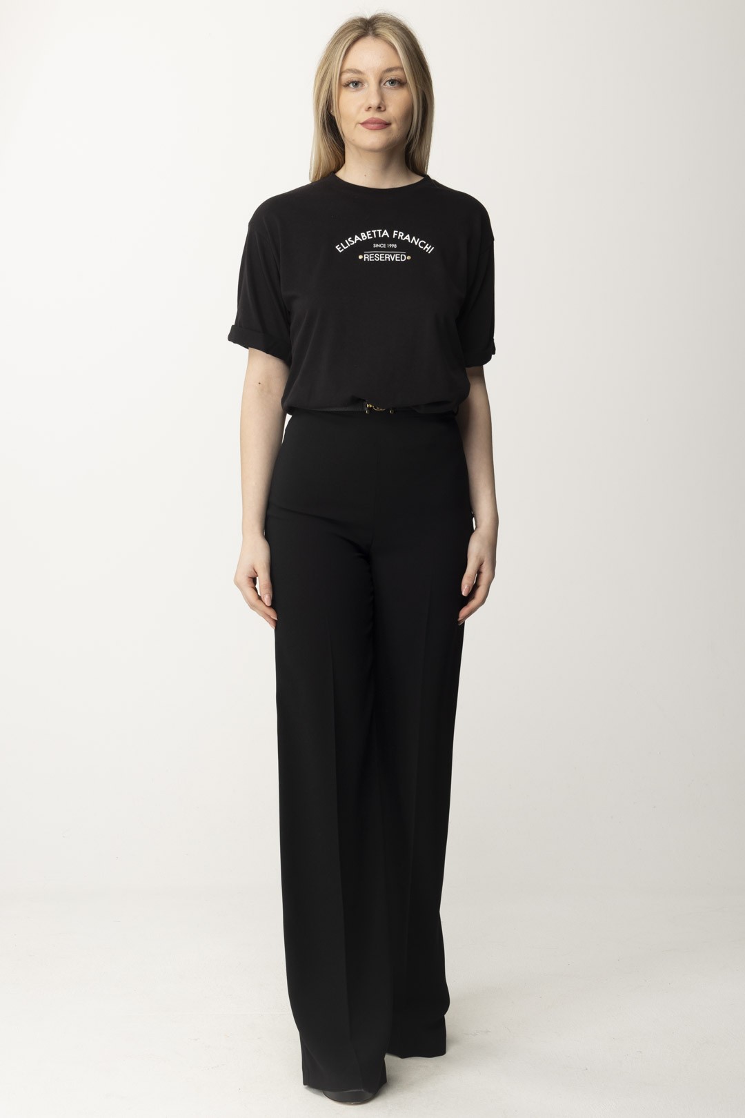 Preview: Elisabetta Franchi Palazzo trousers with belt Nero
