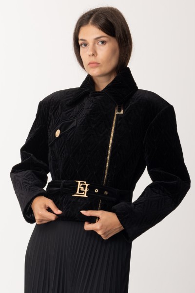 Elisabetta Franchi  Cropped biker jacket in embroidered velvet GB00136E2 NERO