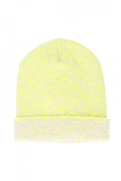 ELISABETTA FRANCHI BAMBINA  Knitted beanie with two-tone and logo motif EFCP011CFL201D154 LIME/BURRO