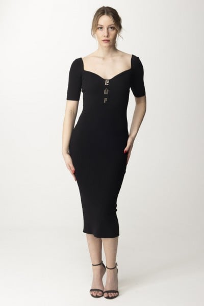 Elisabetta Franchi  Dzianinowa sukienka midi z aplikacjami z logo AM67B42E2 NERO