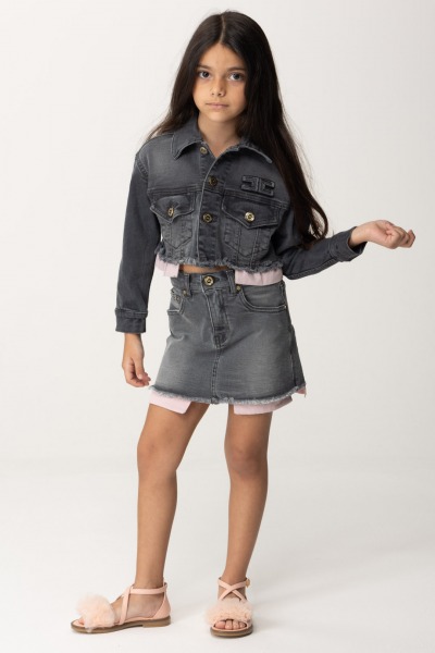 ELISABETTA FRANCHI BAMBINA  Mini-jupe en jean à coupe brute EFGO157CDS032.D323 BLACK DENIM