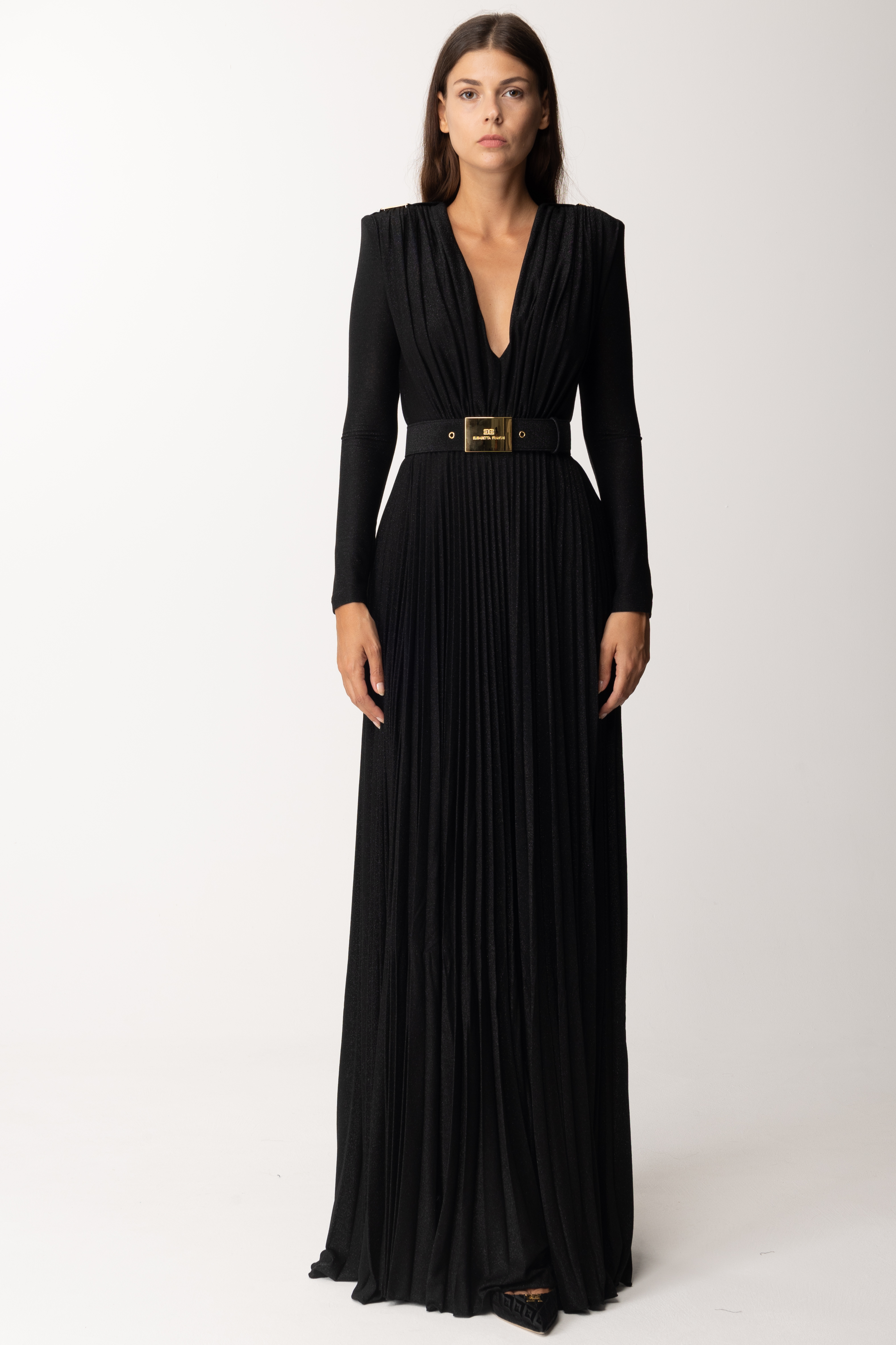 Preview: Elisabetta Franchi Red Carpet lurex dress with belt Nero