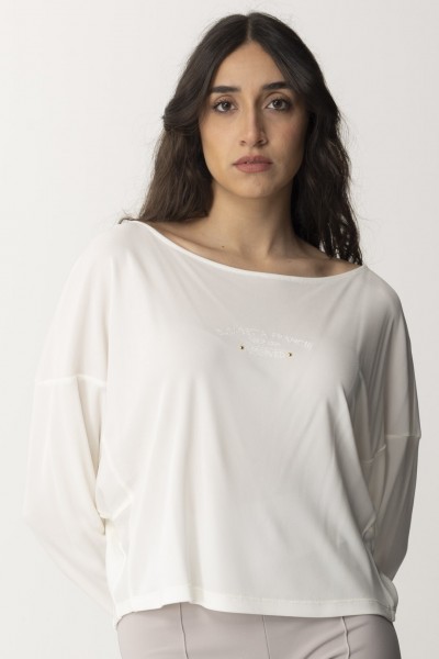Elisabetta Franchi  T-Shirt mit passender Reserved-Stickerei MA03342E2 AVORIO
