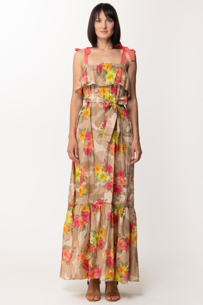 Twin-Set  Long floral dress with ruffle and bows 201MT2380 ST.HIBISCUS MULTICOL