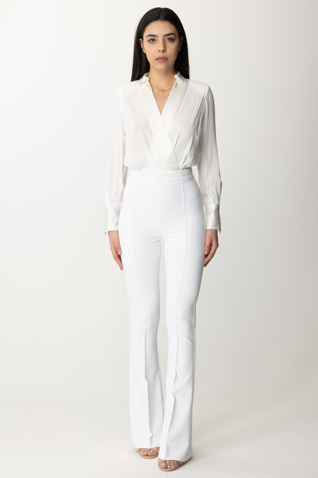 Preview: Elisabetta Franchi Combined Jumpsuit with Collar Accessory Avorio