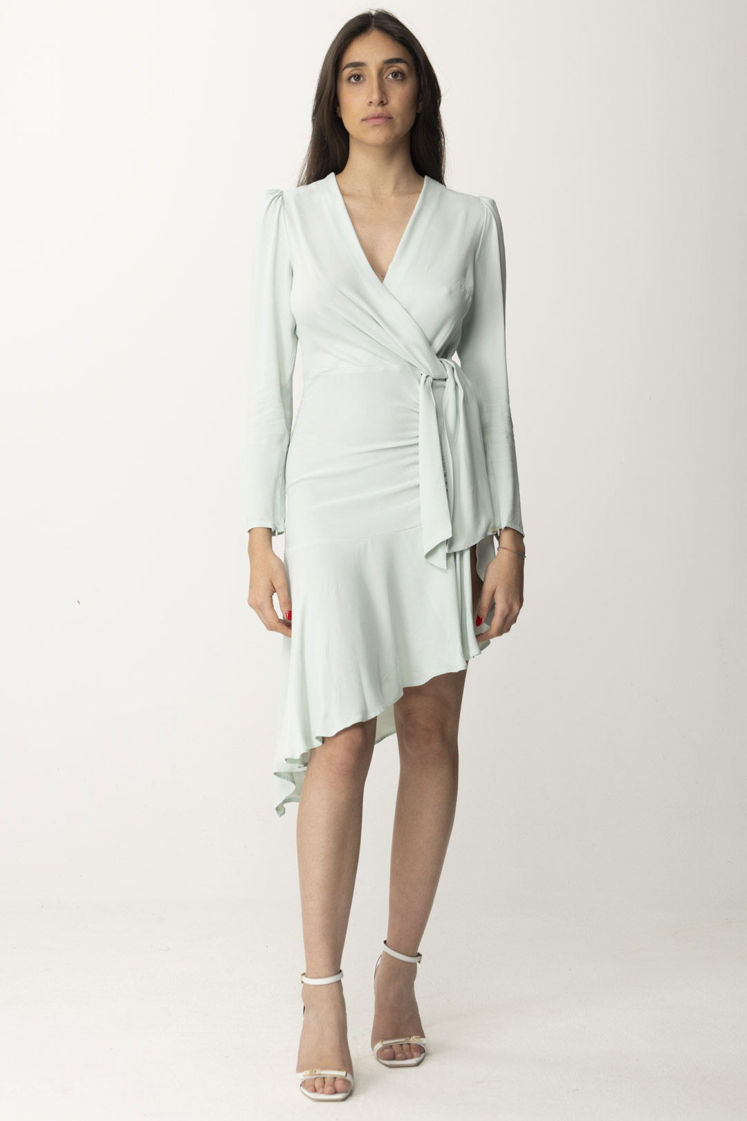 Preview: Elisabetta Franchi Midi Asymmetrical Dress with Side Knot ACQUA