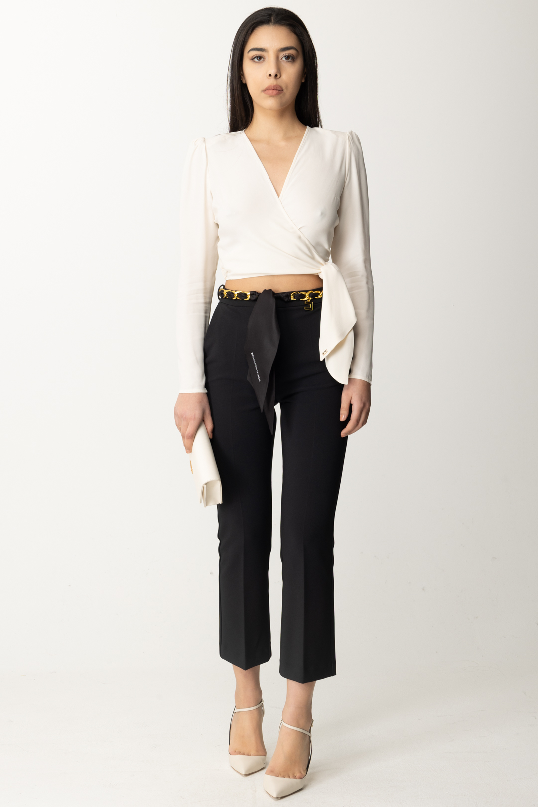 Preview: Elisabetta Franchi Trousers with scarf belt Nero