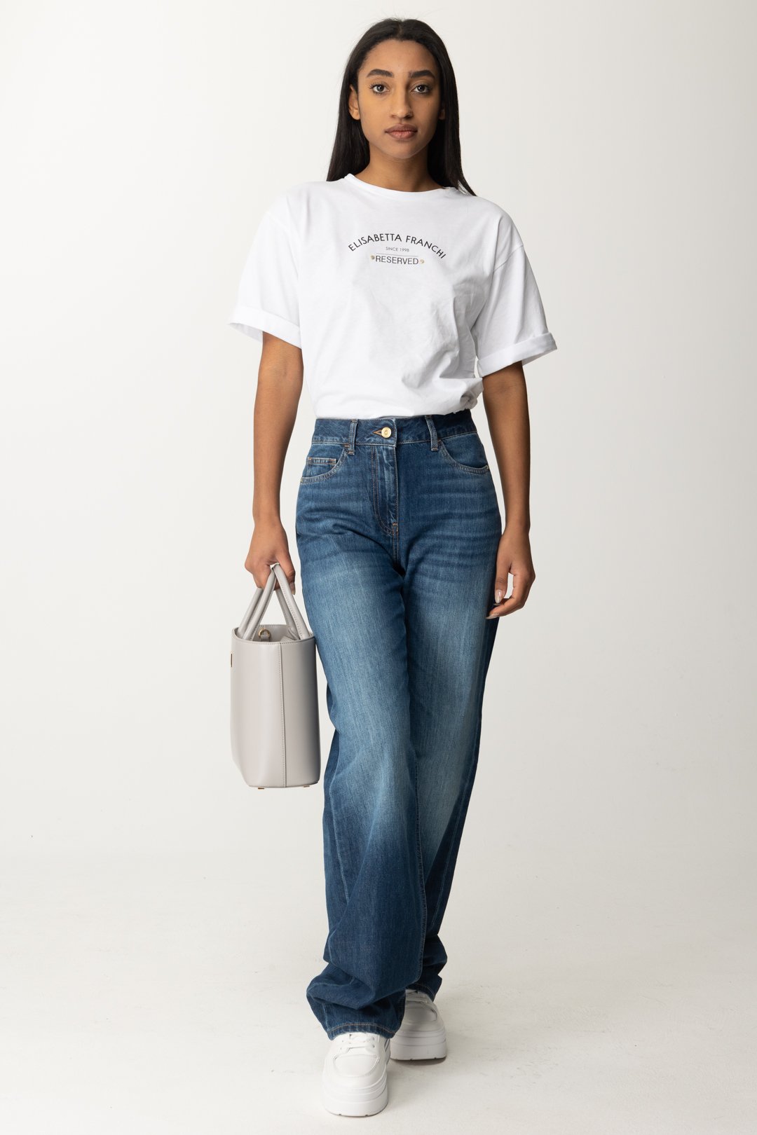Preview: Elisabetta Franchi T-shirt with Reserved Print Gesso
