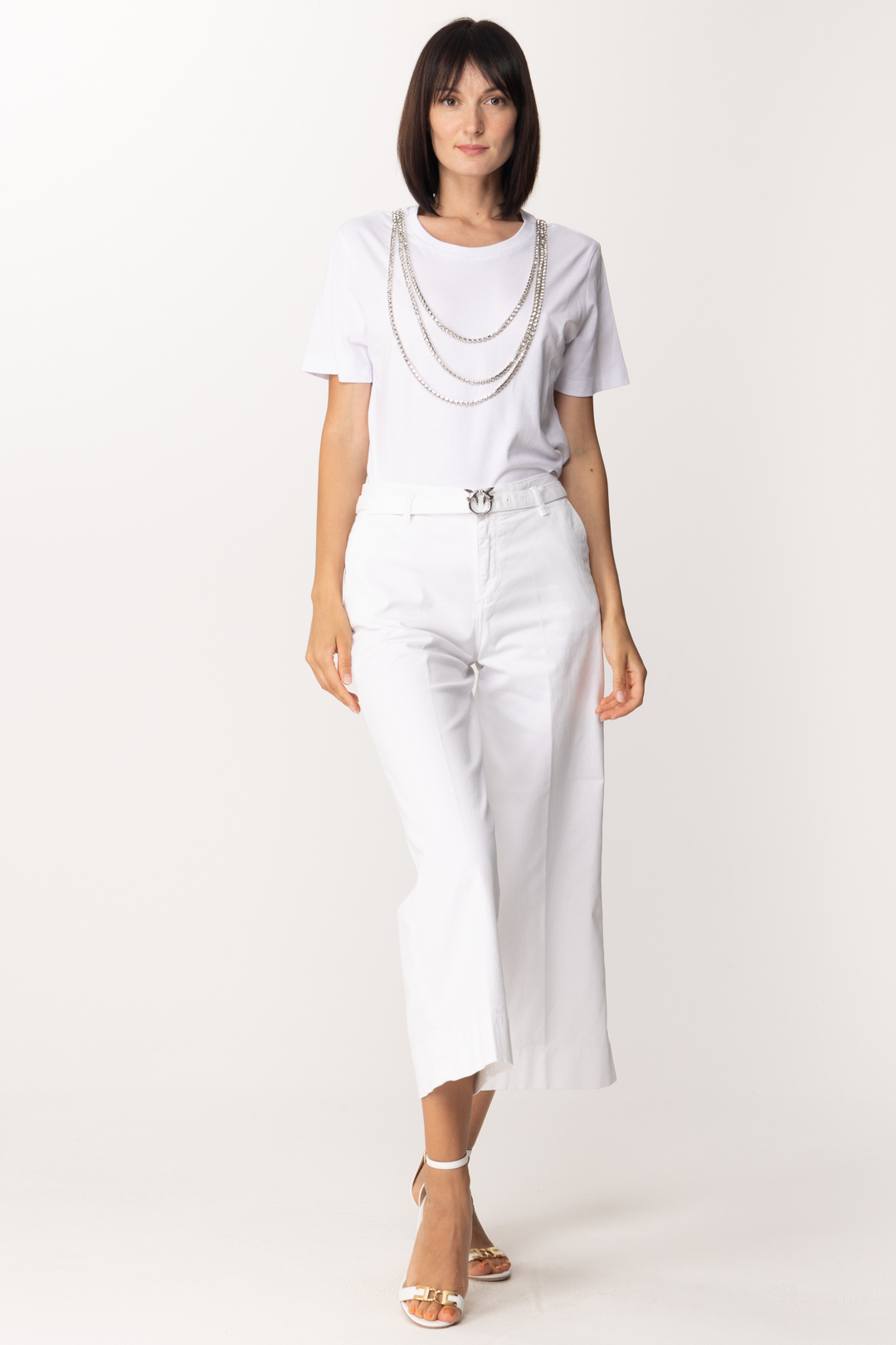 Preview: Gaelle Paris Tshirt with rhinestone necklace Bianco