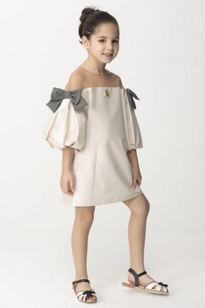 ELISABETTA FRANCHI BAMBINA  Dress with balloon sleeves and bows EFAB5370TV032.D368 NAK/BUT/BLA