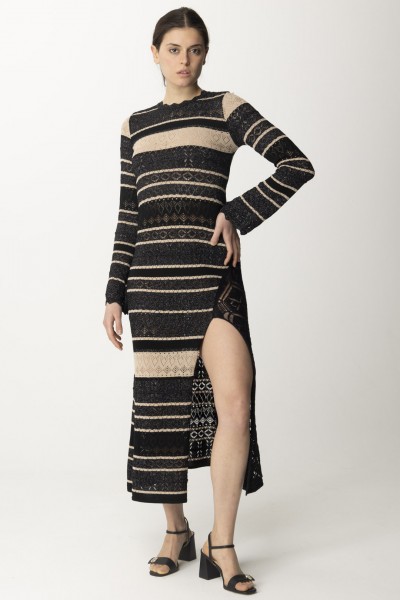 AKEP  Striped knit long dress with slit VSKD05045 NERO