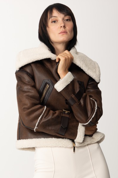Elisabetta Franchi  Eco shearling jacket with maxi collar CP47A36E2 CIOCCOLATO