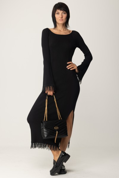 Twin-Set  Ribbed midi dress with lace 232TP3492 NERO