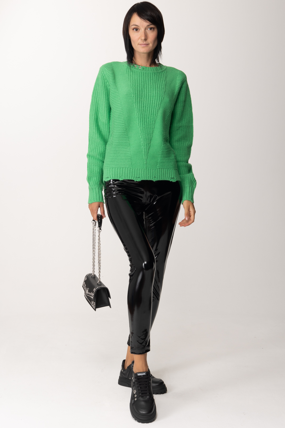 Preview: Patrizia Pepe Sweater with piercings and rips Vibrant Green