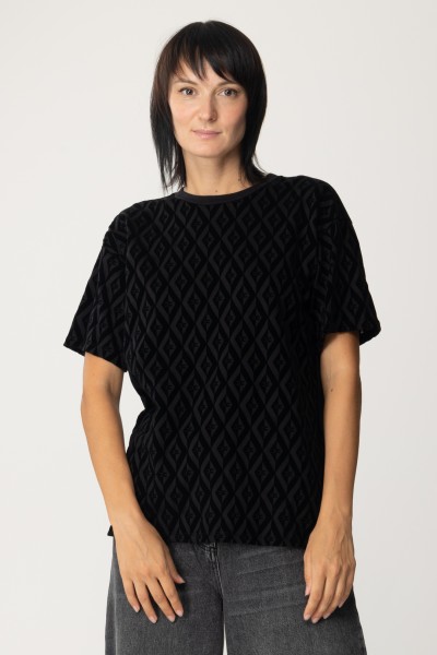 Elisabetta Franchi  T-shirt ze flokowanym nadrukiem w romby MA02436E2 NERO