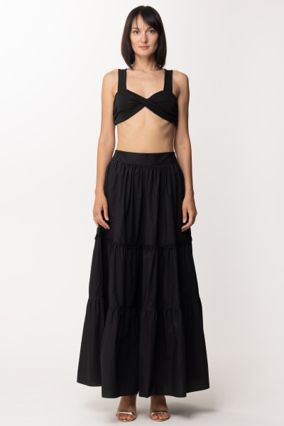 Gina  Long flounced skirt with trimmings GI120310-A Nero