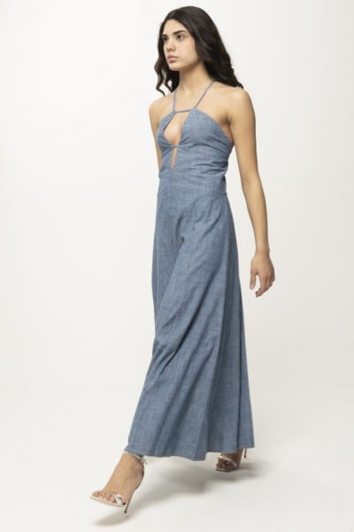 Semicouture  Długa sukienka chambray z wycięciem w stylu artemii S4SY12 CHAMBRAY
