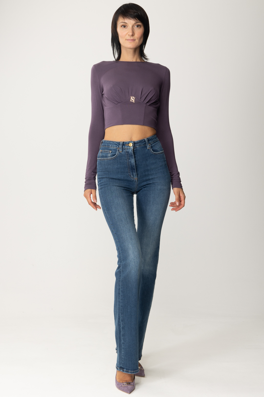 Preview: Elisabetta Franchi Top in jersey with bustier PRUGNA