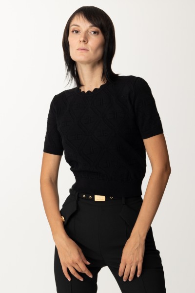 Elisabetta Franchi  Dzianinowy T-shirt o splocie rombowym MK84T36E2 NERO