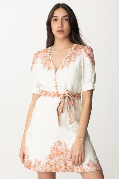 Twin-Set  Vestido corto de lino con estampado de flores 241TT2401 DE JOUY NEVE/PAPAYA