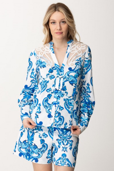 Guess  Printed Shirt with Embroidered Inserts 4GGH07 9708Z BLUE NOTE