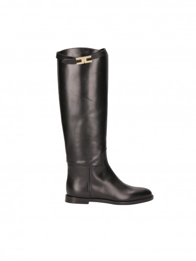 Elisabetta Franchi  Flat boots with logoed buckle SA39C16E2 Nero