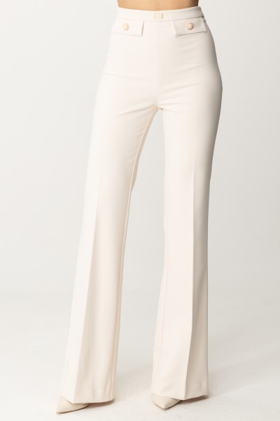 Elisabetta Franchi  Flared trousers with logoed flaps at the waist PA02941E2 BURRO