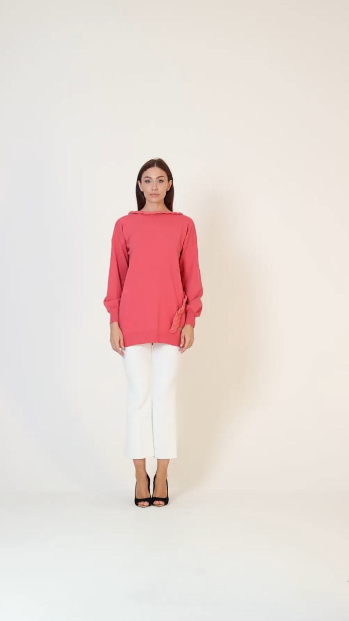 Preview: Simona Corsellini Knitted sweater with braided detail PINK- STRIPES