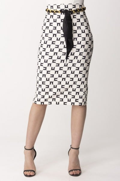 Elisabetta Franchi  Logo-print pencil skirt with belt GOS1141E2 BURRO/NERO