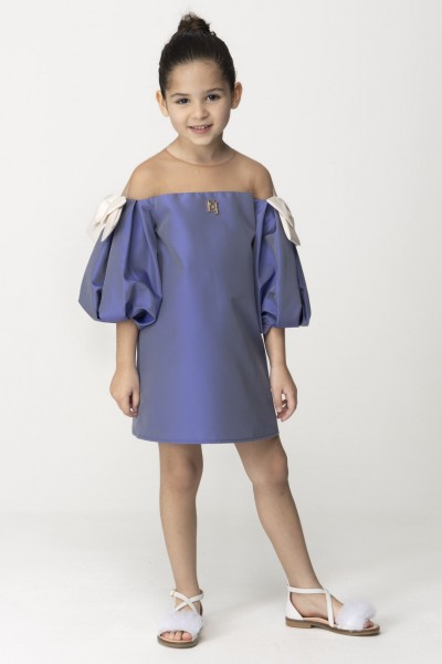 ELISABETTA FRANCHI BAMBINA  Dress with balloon sleeves and bows EFAB5370TV032.D367 NAK/BL/BUTT