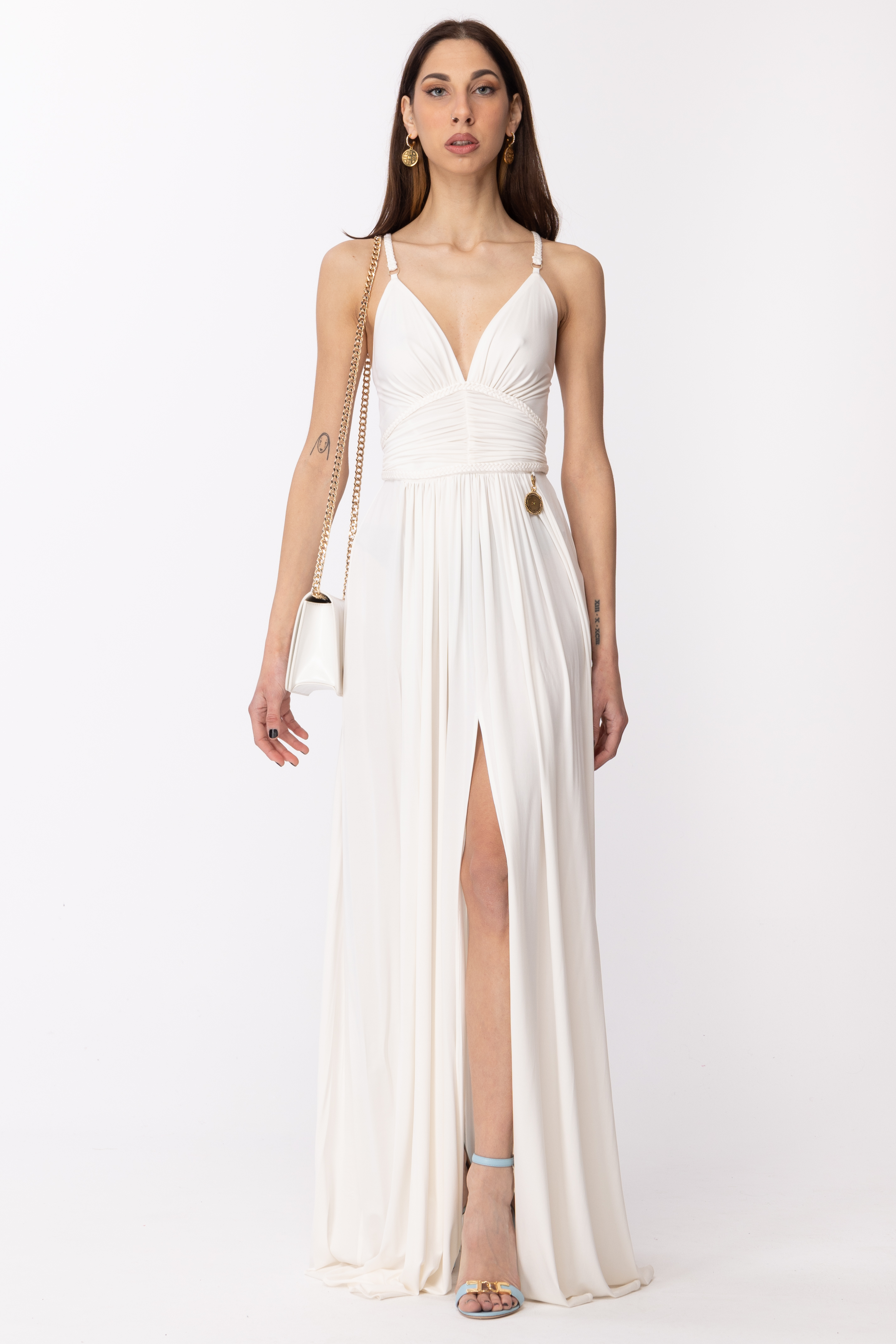Preview: Elisabetta Franchi Red Carpet dress with woven straps Avorio