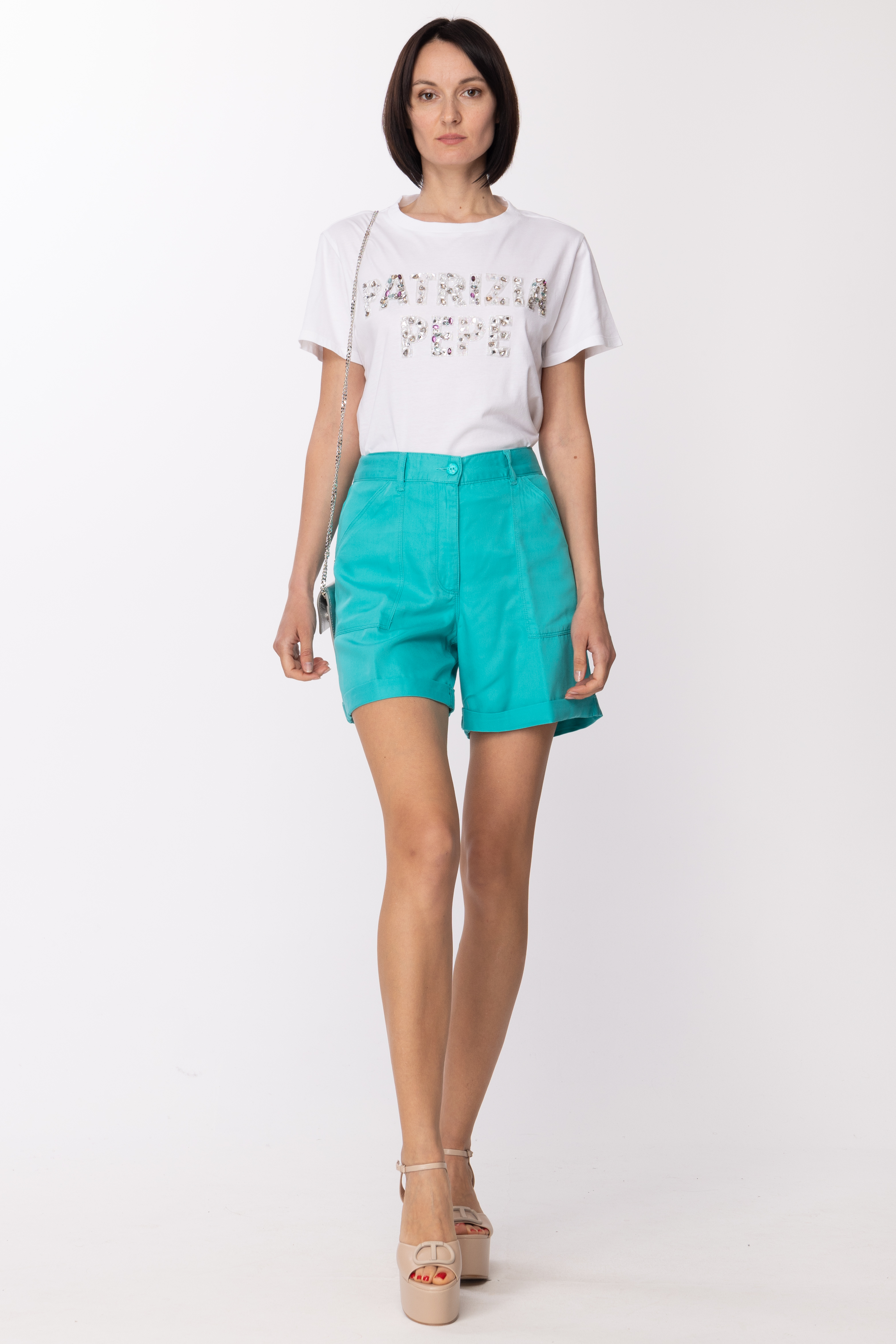 Preview: Patrizia Pepe T-shirt with embroidered logo BIANCO OTTICO