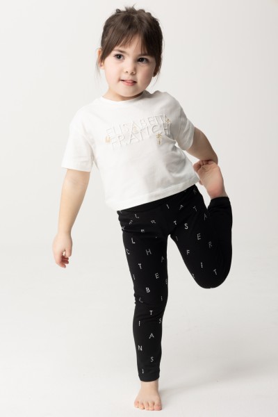 ELISABETTA FRANCHI BAMBINA  T-shirt with Lettering and chamrs Embroidery EGTS0770JE006.0000 LIGHT CREAM