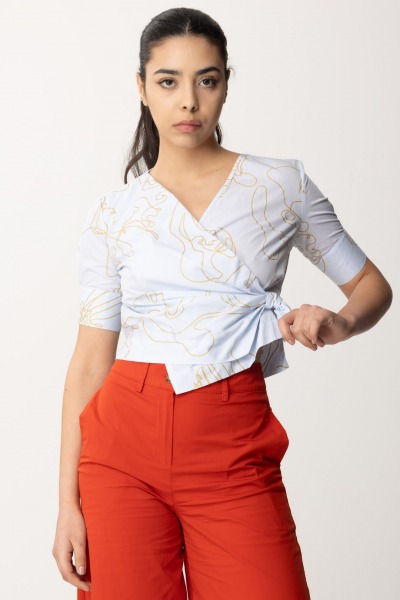Alessia Santi  Cropped shirt with front knot and floral designs 411SD45043 GLASS-ORO