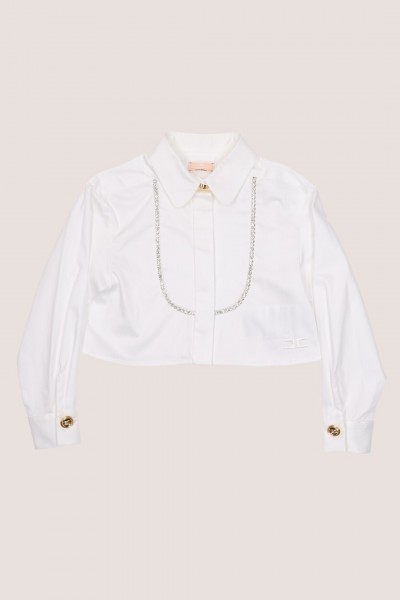 ELISABETTA FRANCHI BAMBINA  Cropped shirt with rhinestones and golden buttons EFCA2100CA248B000 BIANCO OTTIC