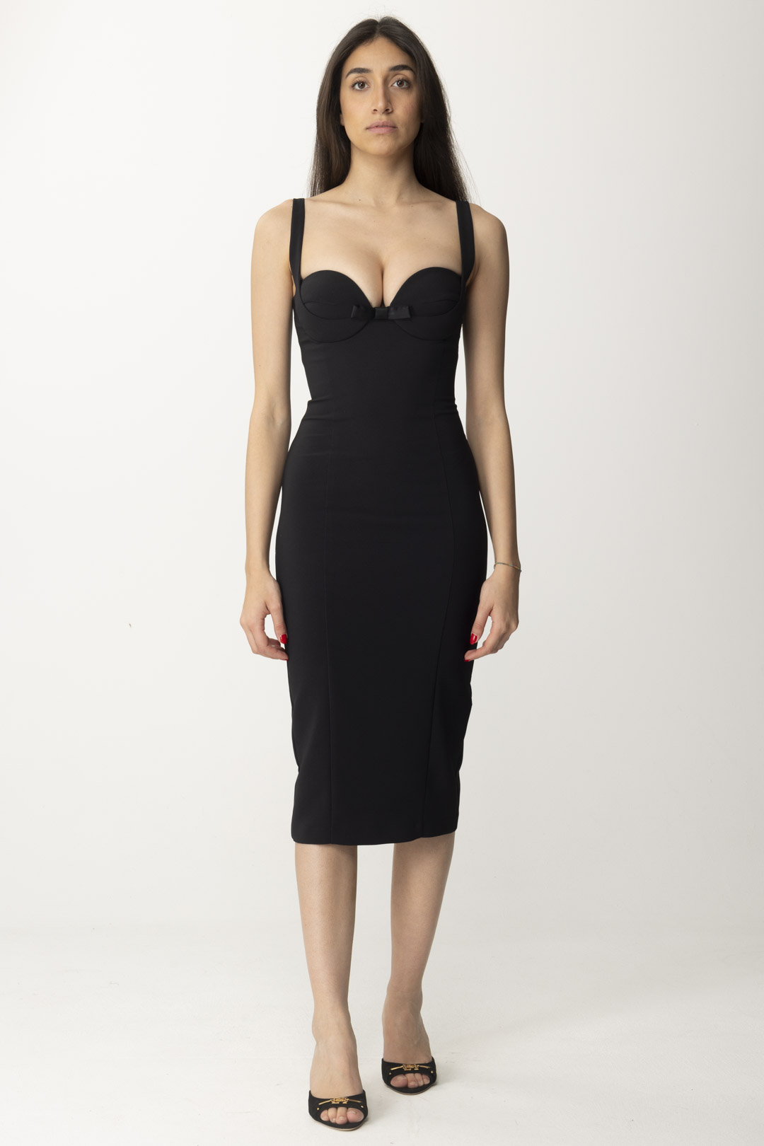 Preview: Elisabetta Franchi Crepe Sheath Dress with Bow Nero