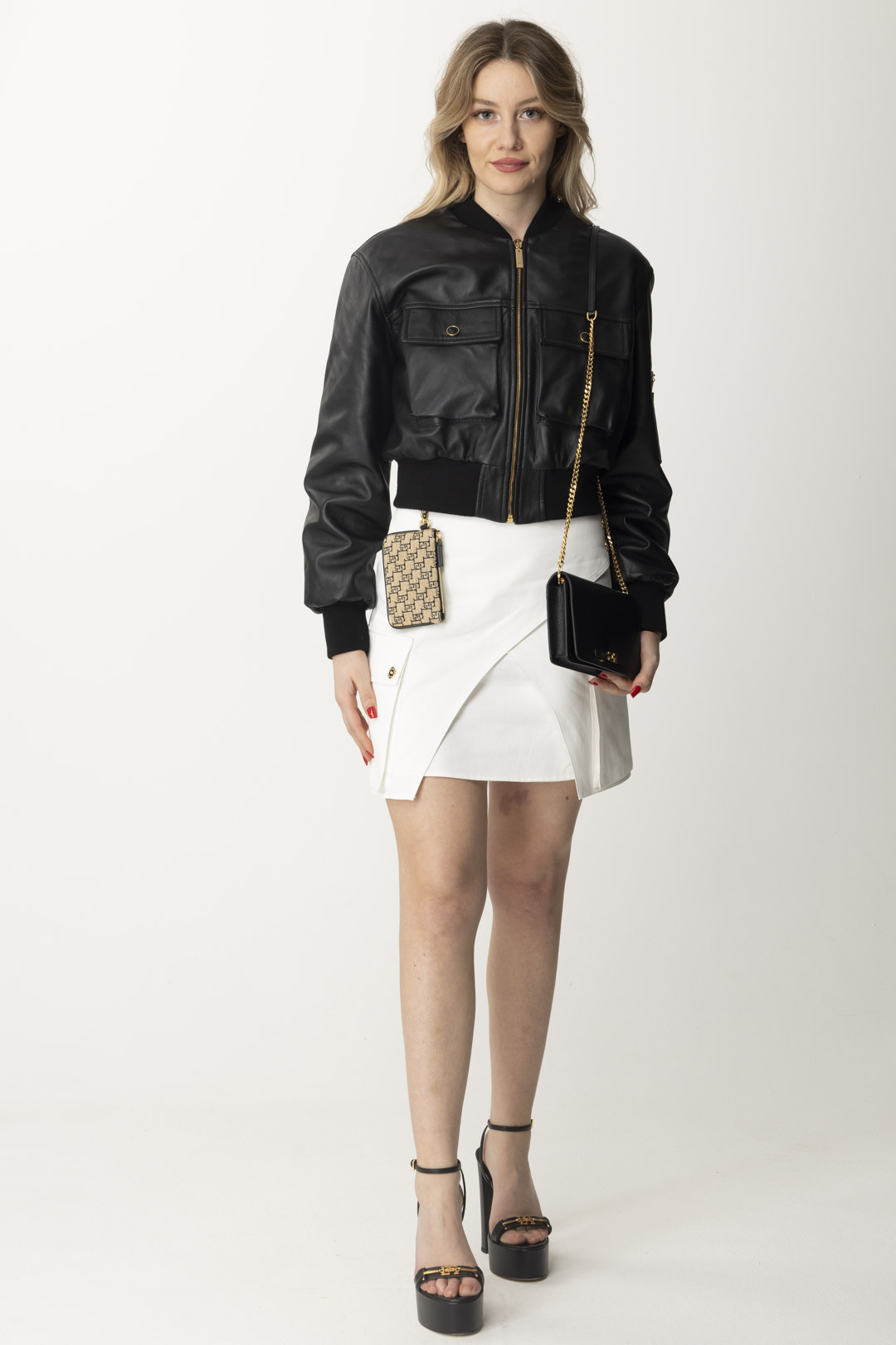 Preview: Elisabetta Franchi Short Leather Jacket Nero