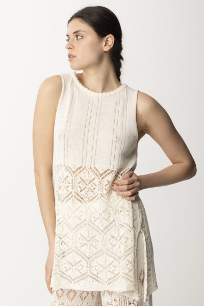AKEP  Linen Tank Top with embroidery CNKD05073 PANNA