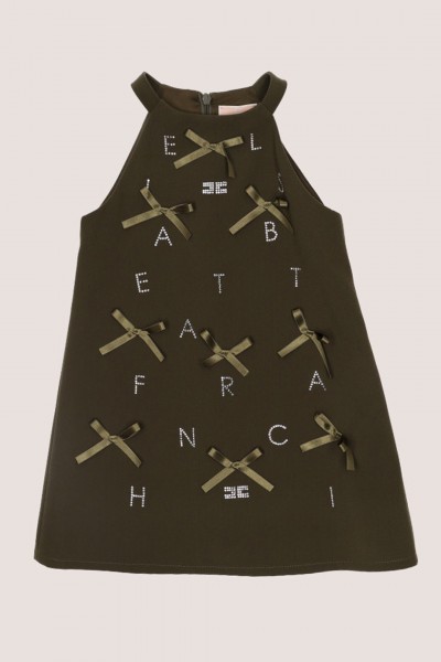 ELISABETTA FRANCHI BAMBINA  Sukienka z kokardkami i napisem z logo EFAB4820GA0851179 ARMY